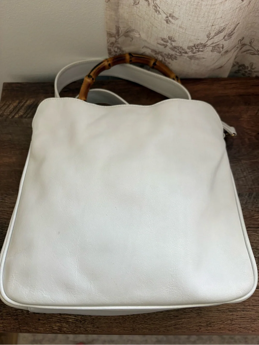 Gucci White Leather Bamboo-Handle Bag